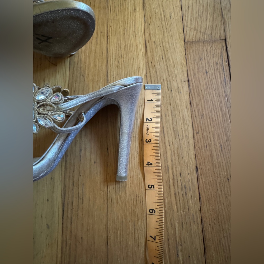 Rene Caovilla Crystal Gold Mules Sandals With Glitter Instep Sz 36.5 - Picture 5 of 11